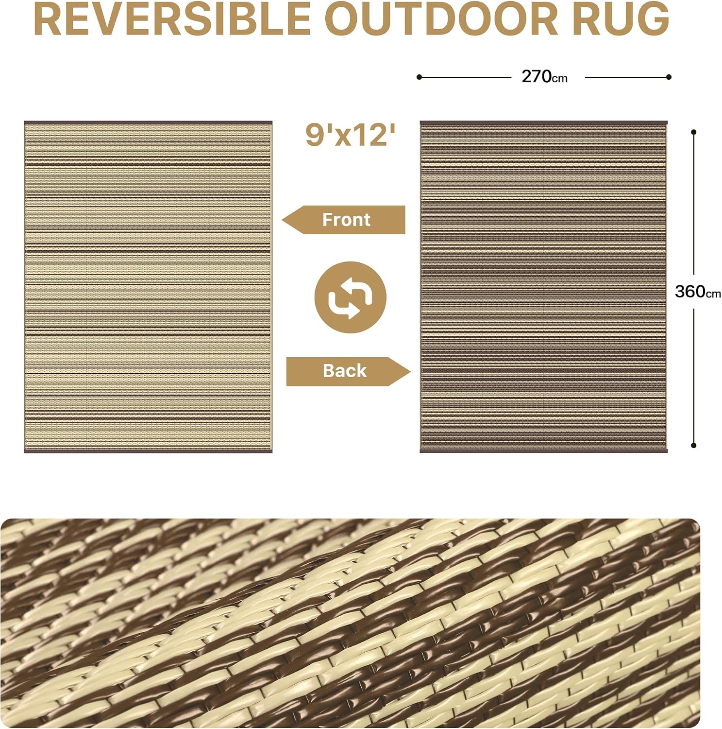 Detalle 2 de GENIMO Outdoor Rug 270x360cm — Extra Large waterproof reversible garden mat in recycled plastic