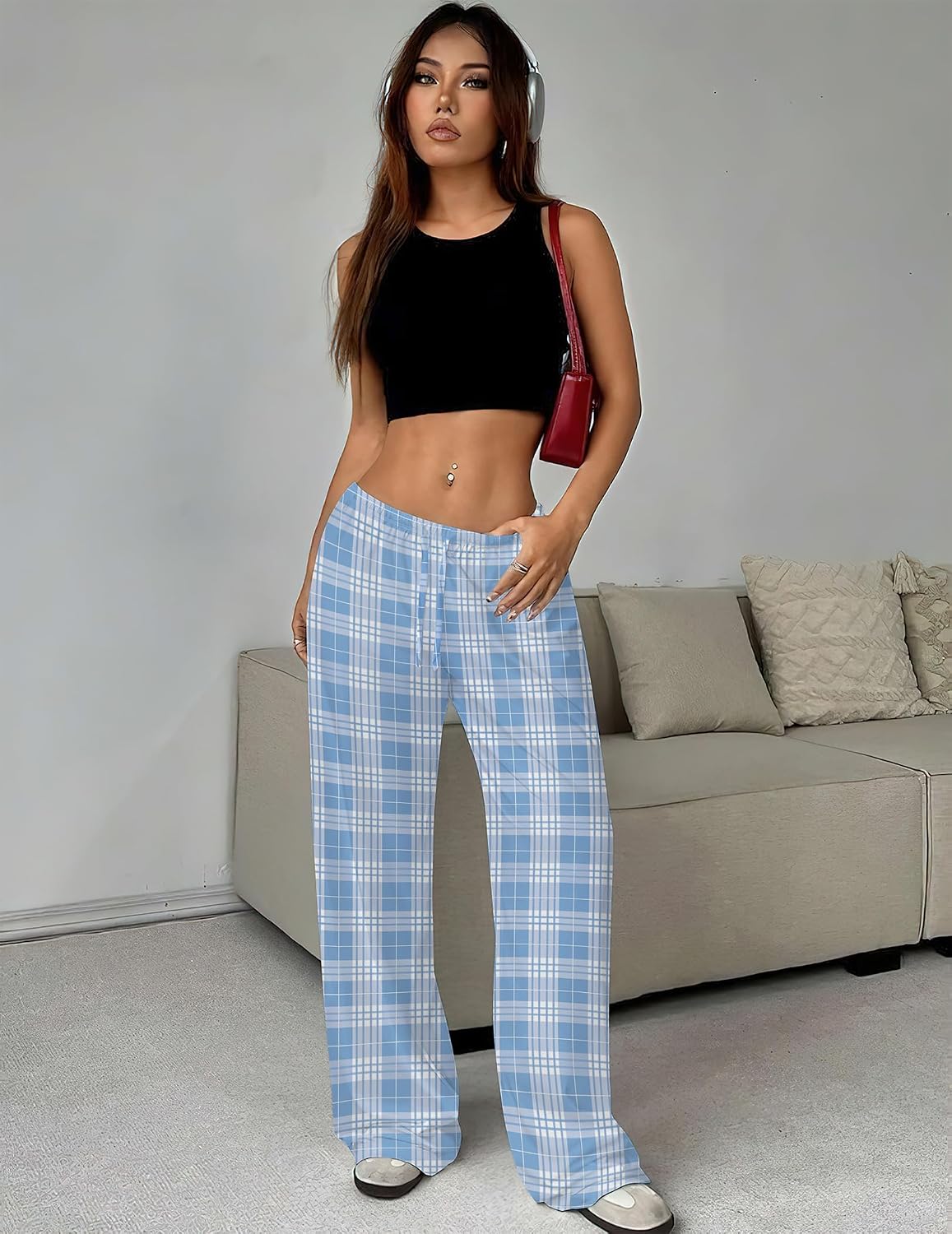 Detalle de Ekouaer Women's Plaid Pajama Pants