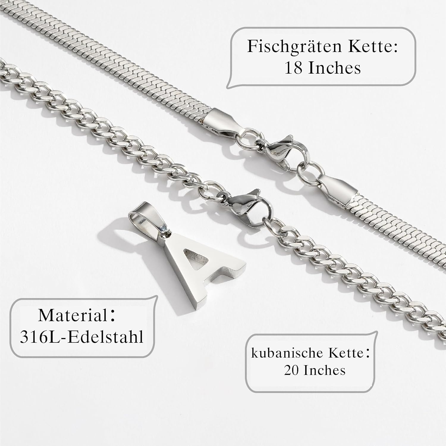 Thumbnail 3 de Esmoly Herren Halskette Buchstaben Kette – 316L Edelstahl, Doppel-Ketten-Design (20 Zoll)