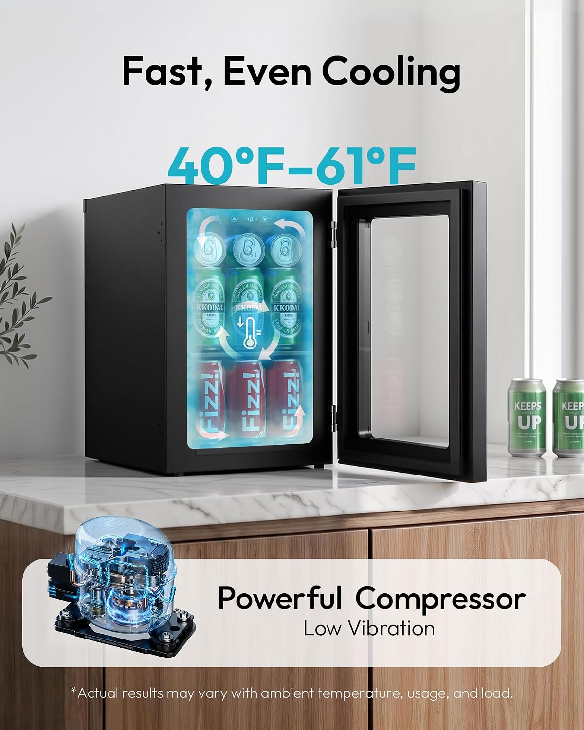 Detalle 2 de EUHOMY FWC008-11 18L Beverage Refrigerator with Compressor Cooling and LED Light