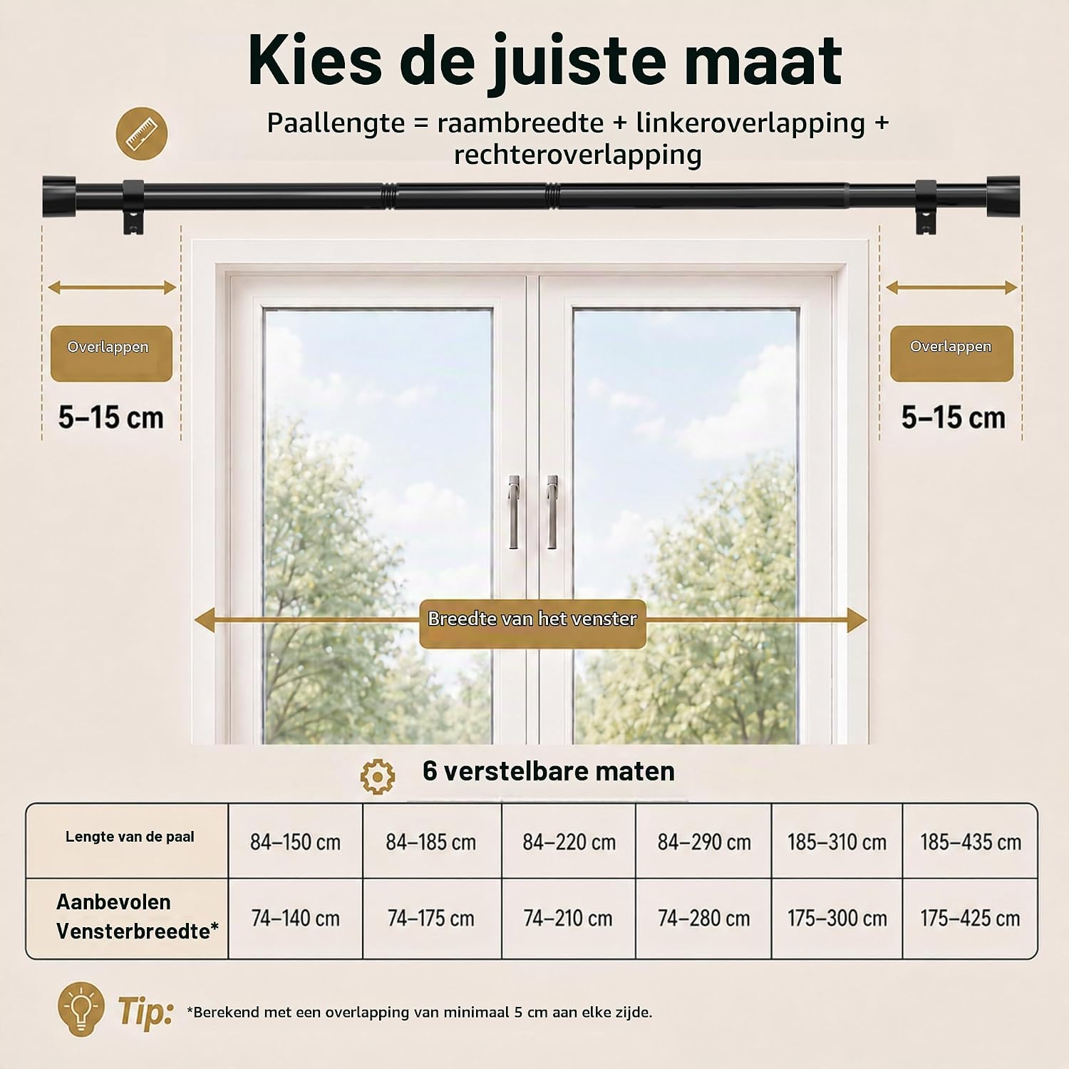 Thumbnail 6 de Venwemong NO2-8084-11 gordijnroede 180-270 cm, wit staal, 25 mm