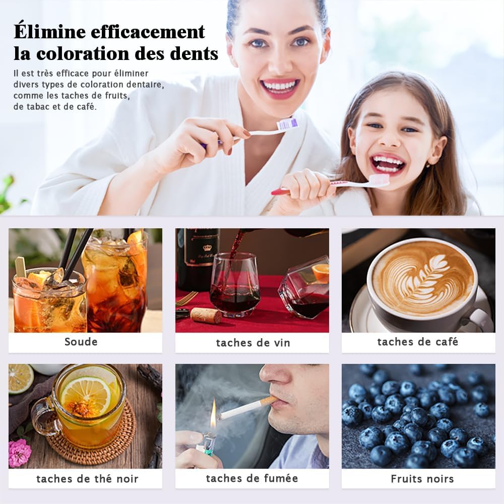 Detalle de Blanchiment Dentaire Professionnel en Poudre – Taches Café/Thé/Vin, Sourire Éclatant et Haleine Fraîche