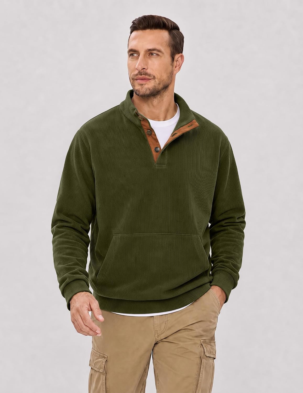 Detalle 2 de JMIERR Mens Warm Corduroy Sweatshirt with Pockets