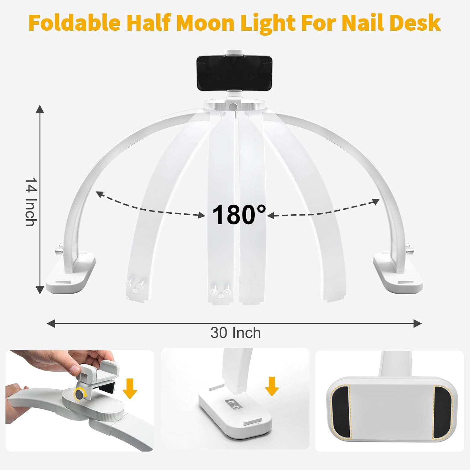 Detalle 2 de CGBE halvemaanlamp voor nagels met telefoonhouder, 45 W en dimbare ledverlichting