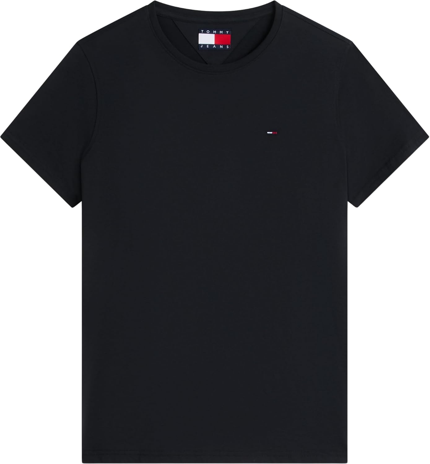 Detalle de Tommy Jeans TJM Xslim Jersey Tee Dm0dm04411, maglietta nera a maniche corte, taglia M