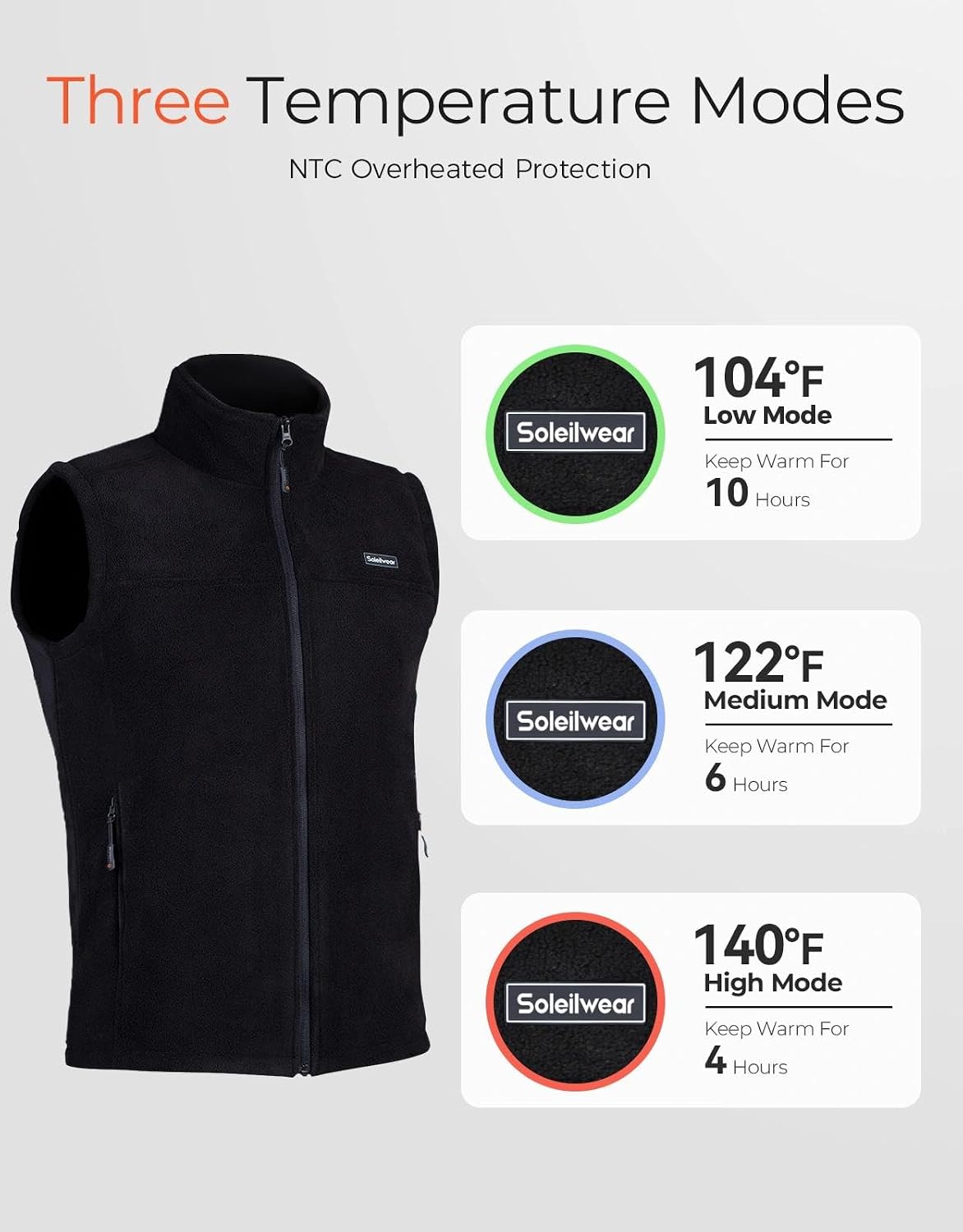 Detalle de Soleilwear Heated Vest for Men, 9 Heating Zones