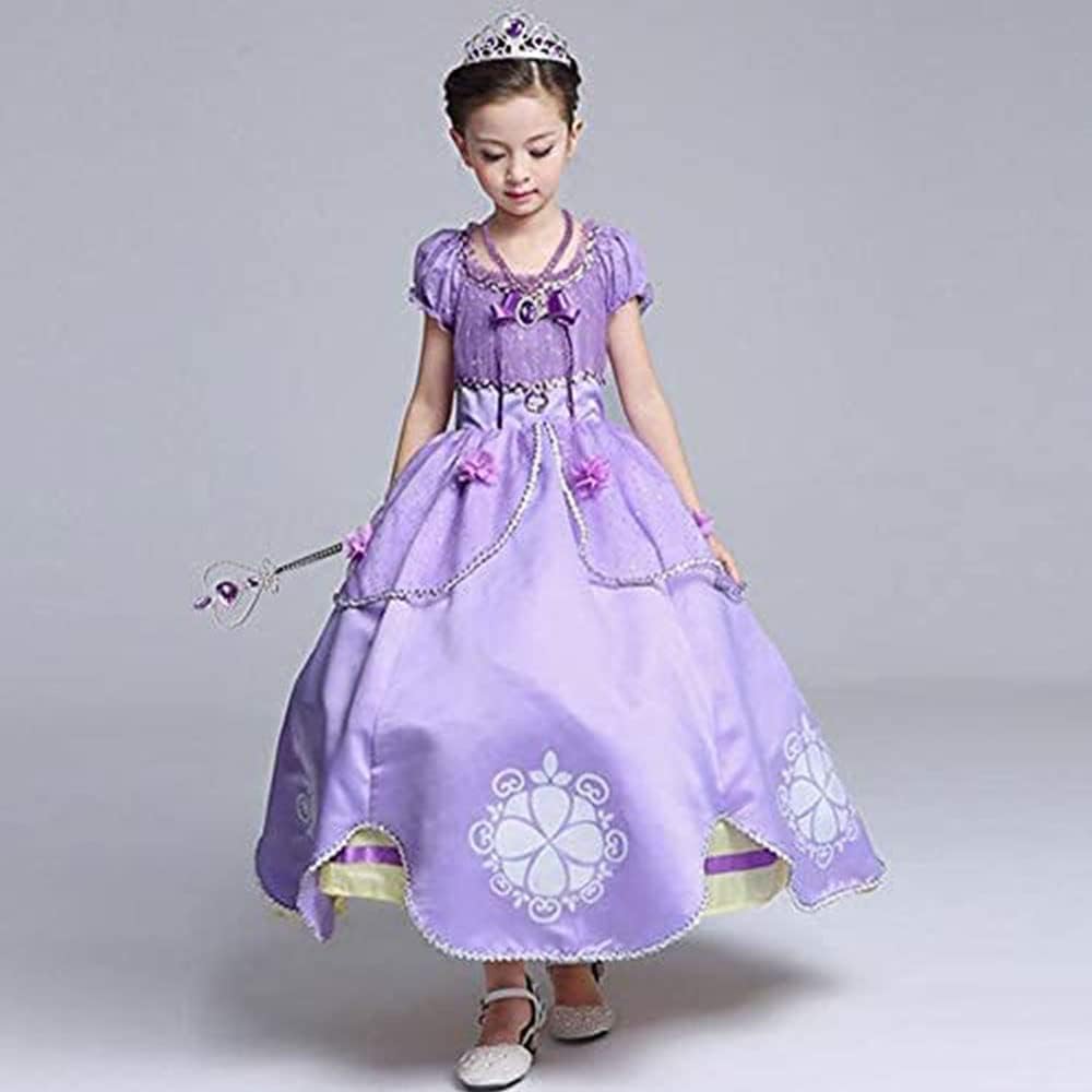 Detalle de Vicloon Set Costumi da Principessa con Tiara, Bacchetta, Guanti e Gioielli per Bambina (8–9 pezzi) in Giallo/Purple/Rosa/Blu