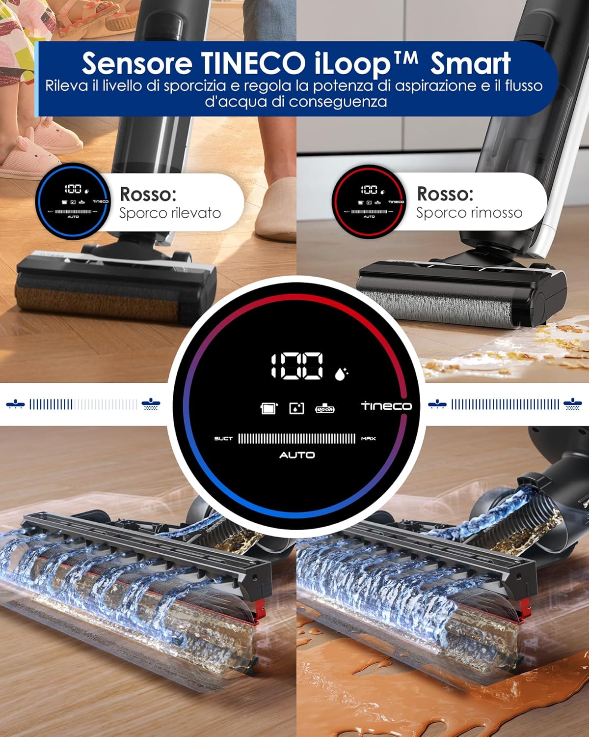Detalle de Tineco FLOOR ONE S5: Aspirapolvere senza fili intelligente e lavapavimenti per pavimenti asciutti o bagnati