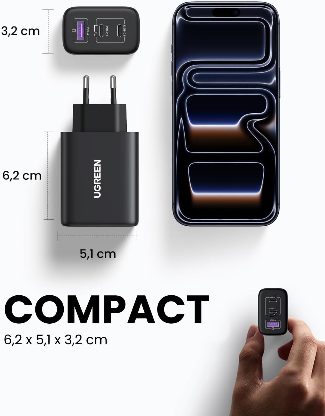 Detalle 2 de UGREEN Zapix 65W chargeur USB C rapide 🔌