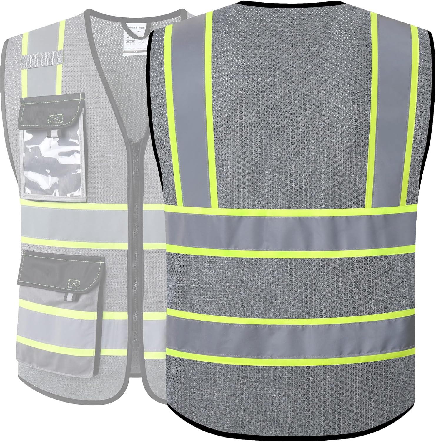Detalle de JKSafety JK220 Safety Vest, Gray 4XL, Reflective Mesh with 4 Strips