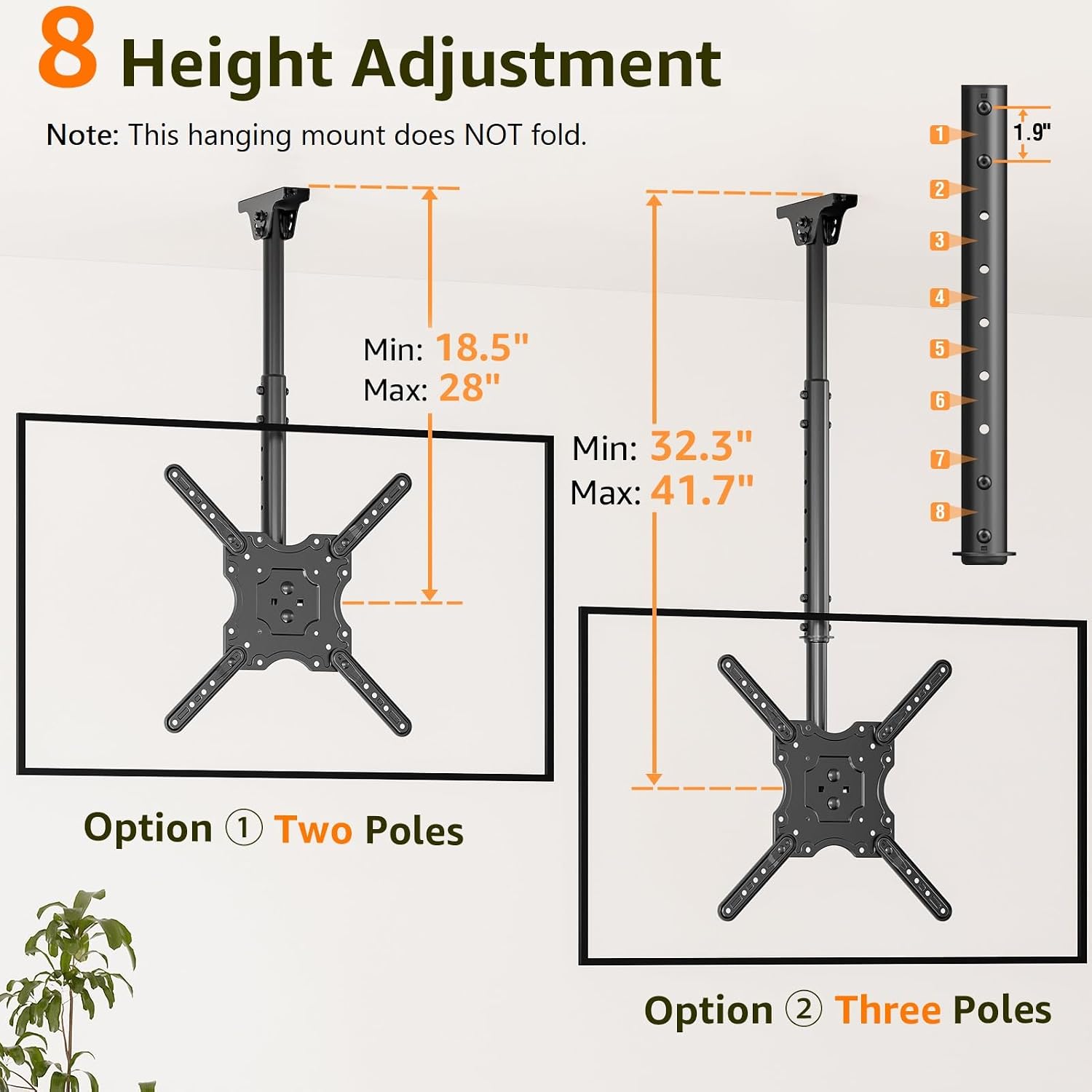 Detalle de ELIVED Ceiling TV Mount for 26-65 Inch TVs