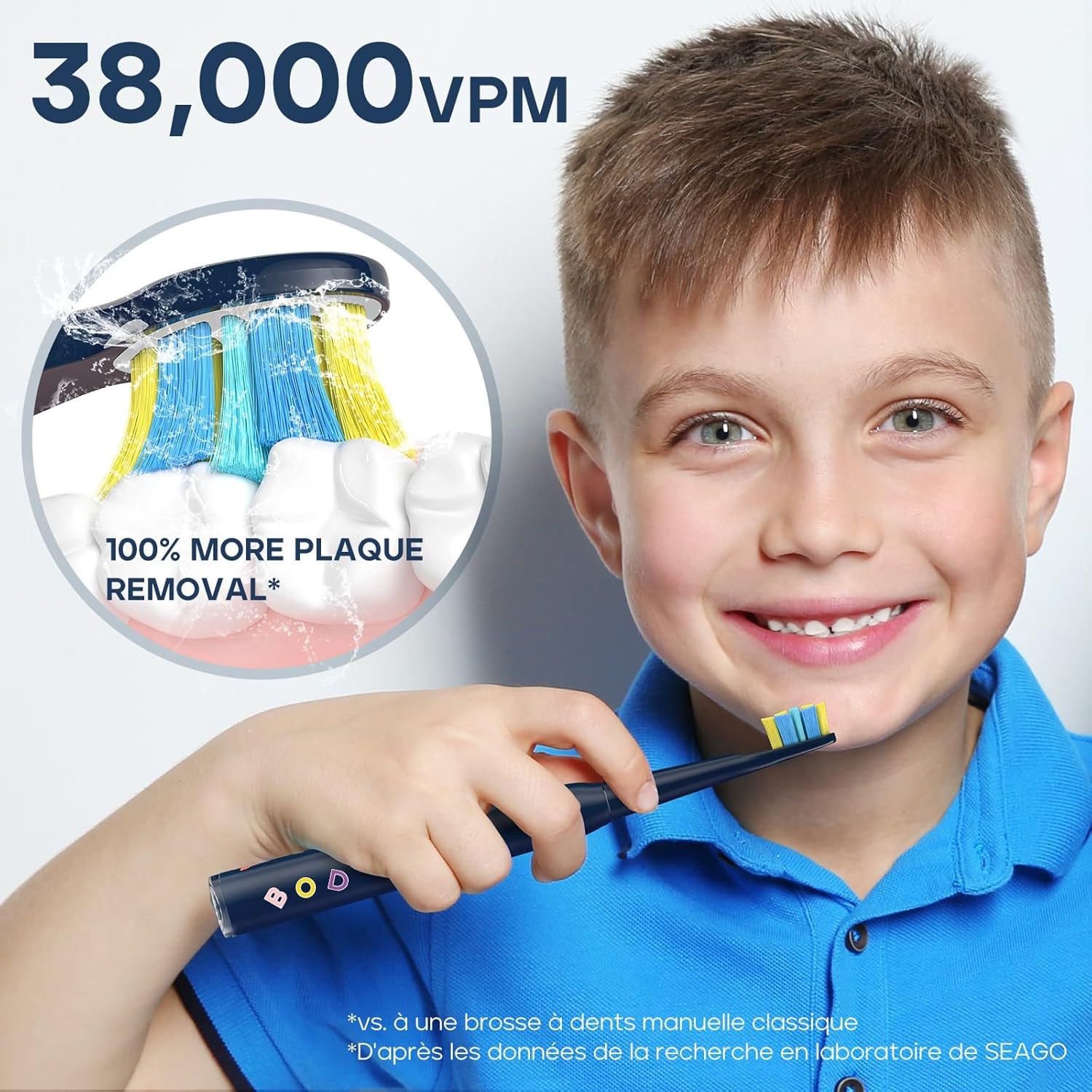 Thumbnail 1 de Seago SG2303 brosse à dents électrique rechargeable pour enfants (bleu marine) avec minuterie 2 minutes et 8 têtes