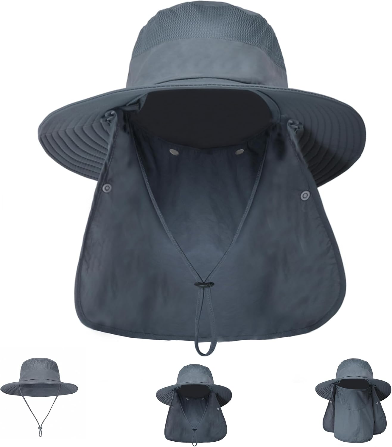 Detalle de Gsoyti Detachable Sun Hat with Wide Brim, UPF 50, Face Cover and Neck Flap