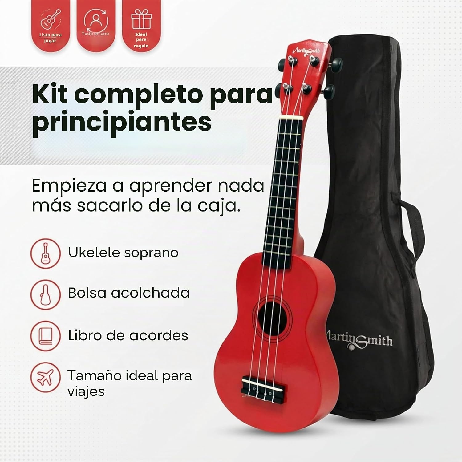 Detalle 2 de Martin Smith UK212-RD Ukulele Soprano de 21" con Bolsa (Rojo) – ideal para principiantes