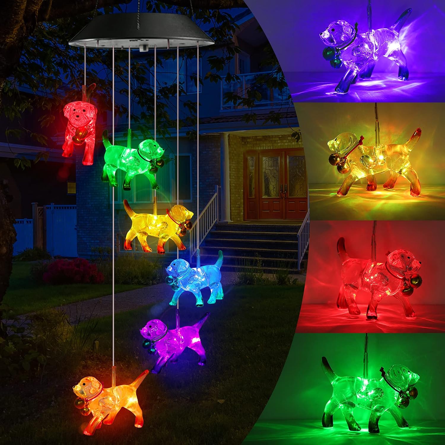Detalle de Toodour Solar Dog Wind Chime with Colour-Changing LED Lights