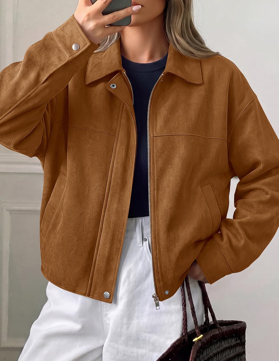 Detalle 1 de PRETTYGARDEN Faux Suede Cropped Jacket