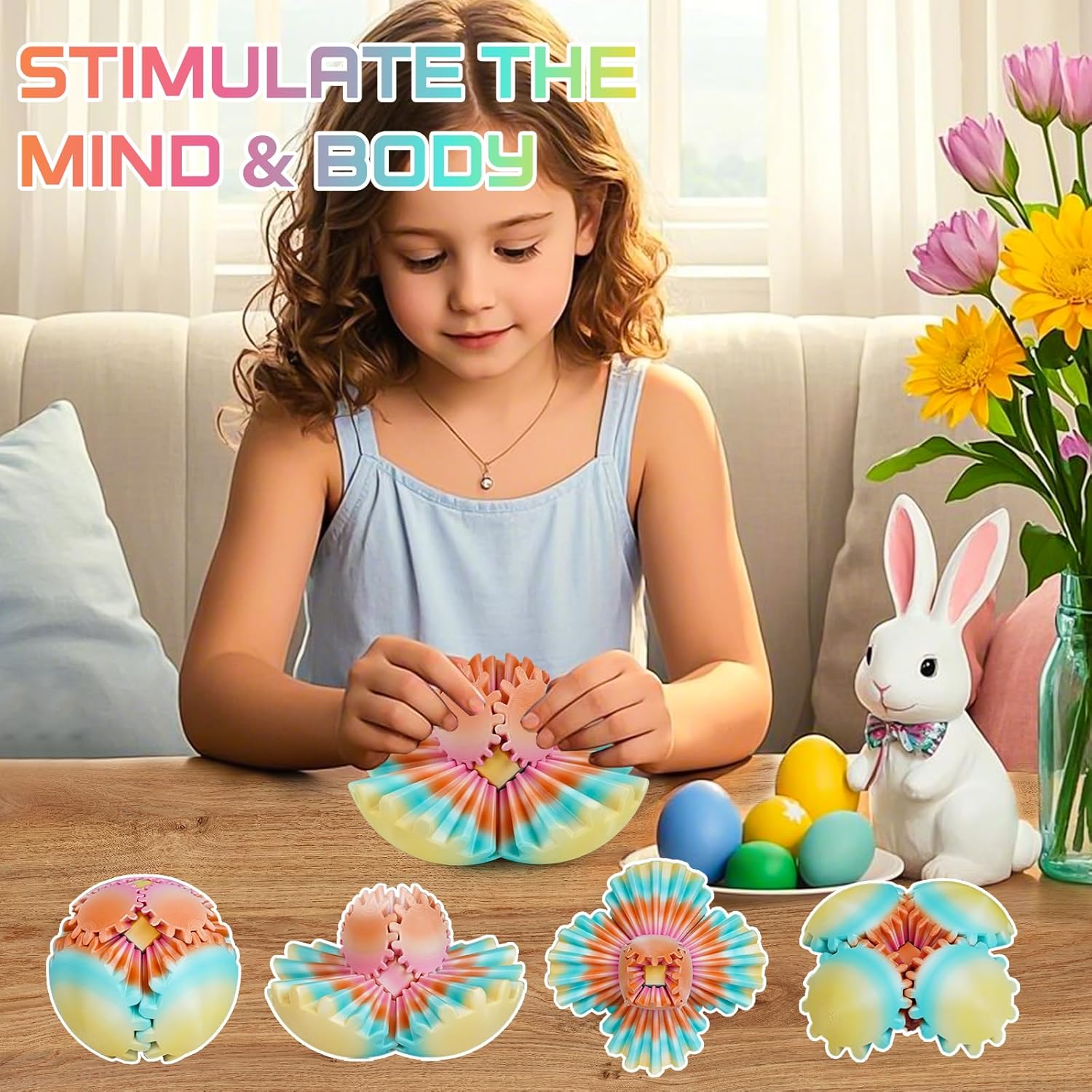 Detalle de 3D Printed GearSphere fidget toy – Multicoloured rotatable gear ball (Sunset Mirage, 2.5")