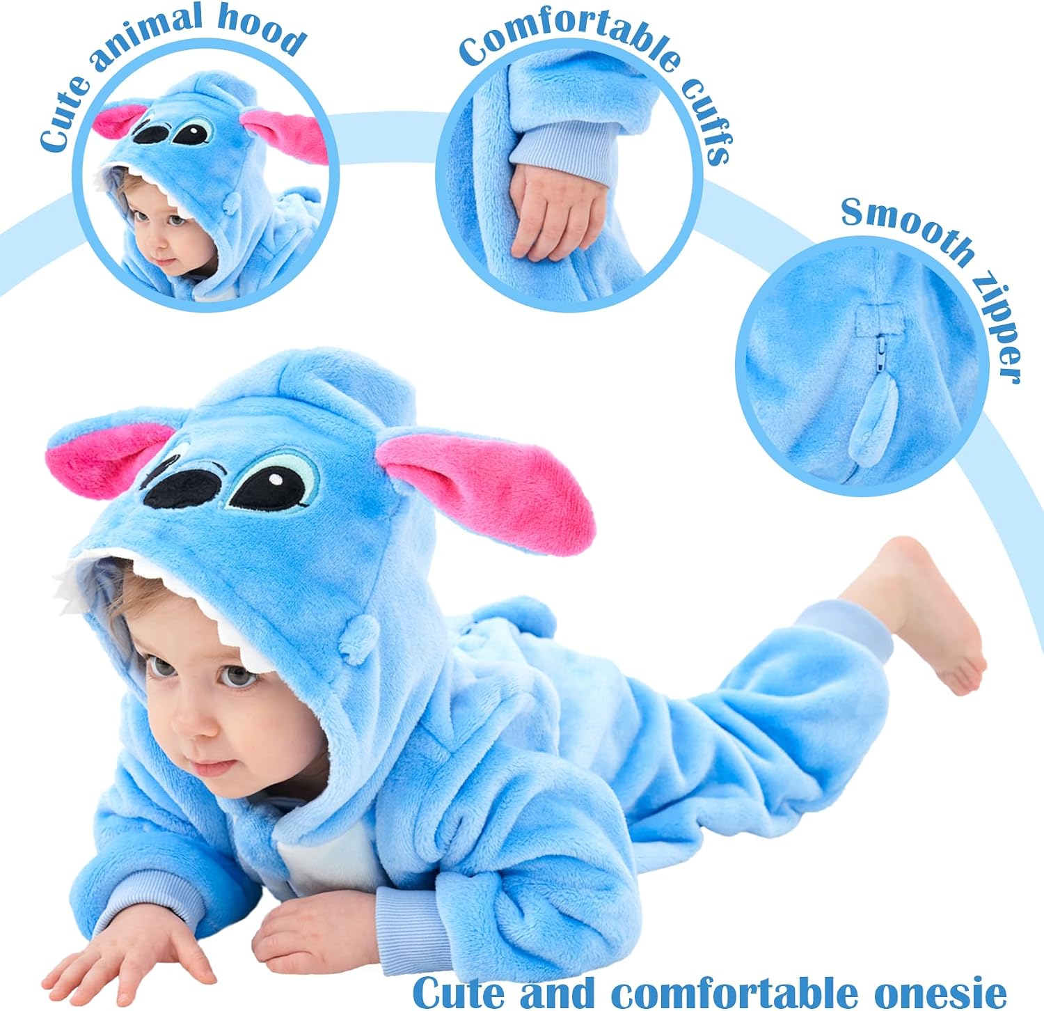 Detalle de SCOPUCI Baby Animal Onesie Pajamas, Flannel Fleece Costume with Hood and Full-Length Zipper