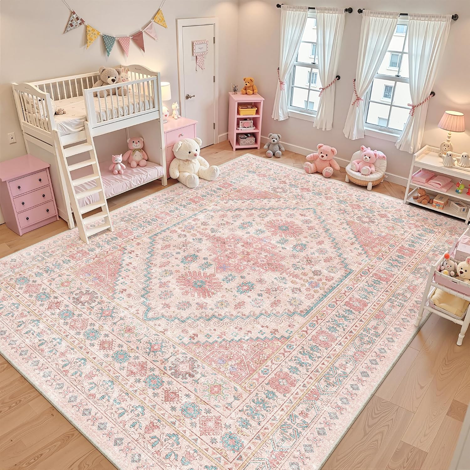Detalle de zesthome 10' x 12' Pink Area Rug, Washable Low-Pile Geometric Design