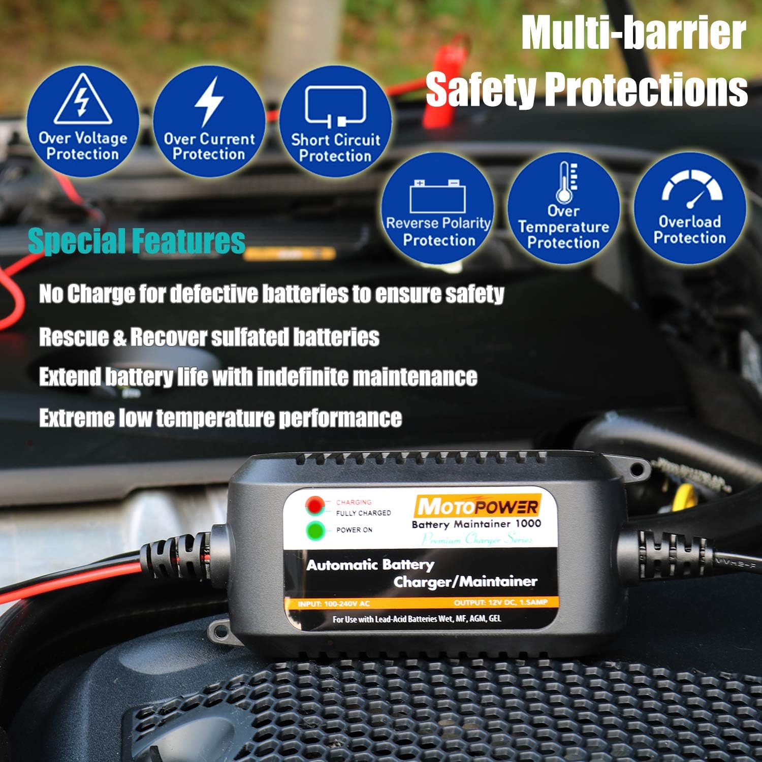 Thumbnail 3 de MOTOPOWER MP00206A caricabatterie 12V 1,5A per auto e moto