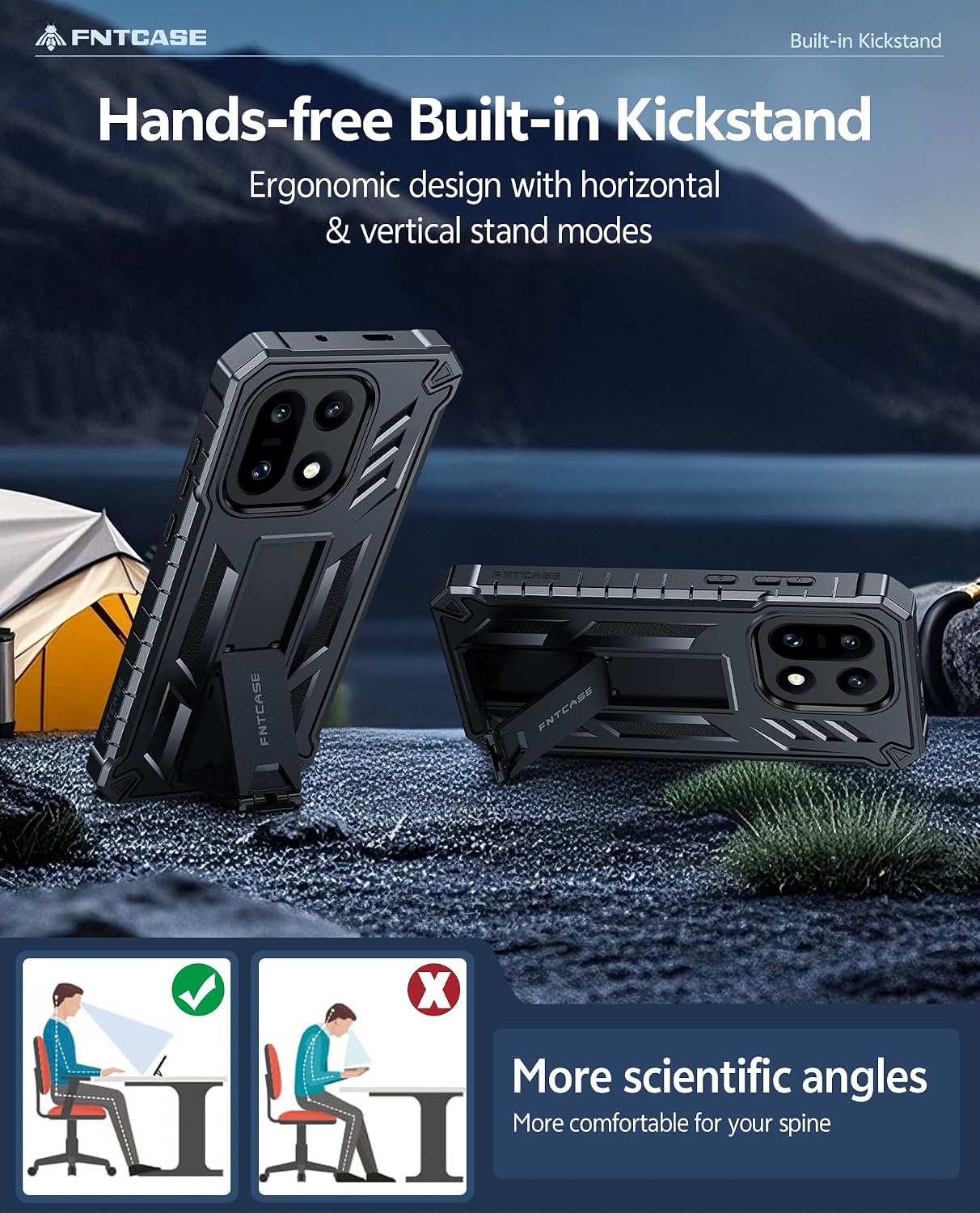 Detalle de FNTCASE for OnePlus 15 Case with Built-in Screen Protector & Kickstand