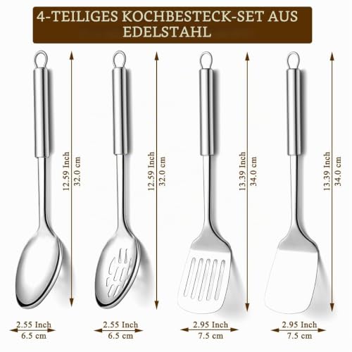 Detalle 2 de Homquen 4-teiliges Küchenutensilien-Set aus Edelstahl – Pfannenwender, Kochlöffel und mehr