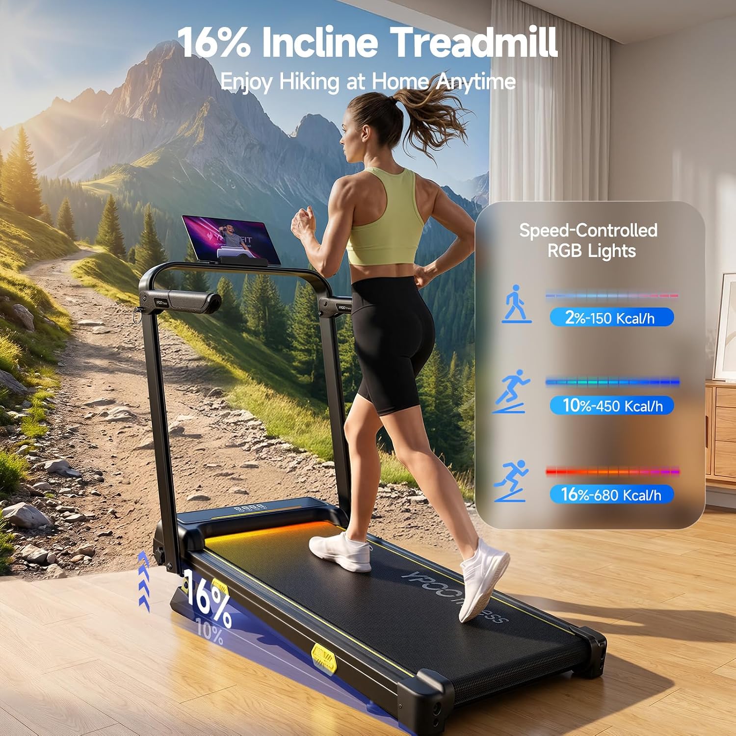 Thumbnail 1 de YPOO T5 Walking Pad with 16% Incline, Folding Design and RGB Lights