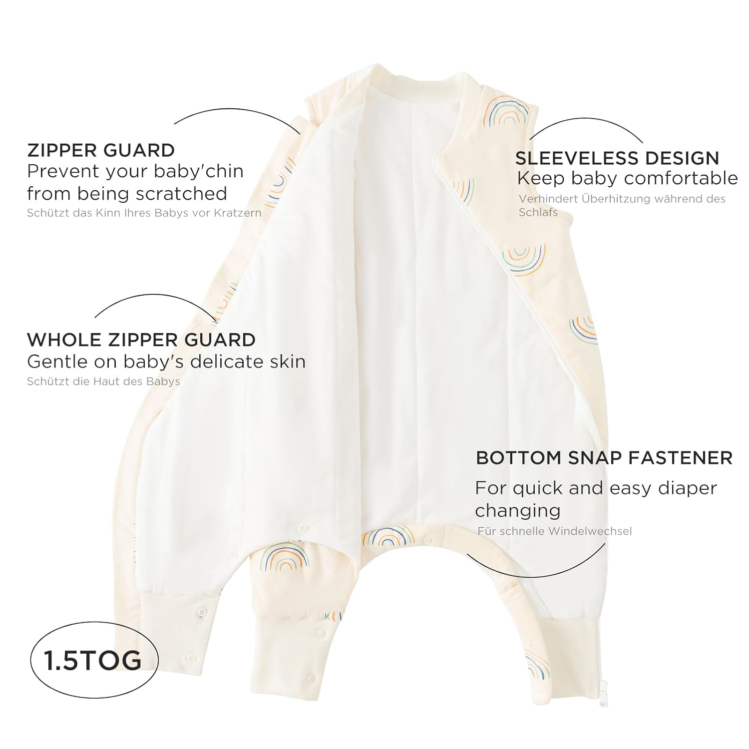 Thumbnail 2 de Duomiaomiao Baby Schlafsack mit Füßen, 1.5 Tog – Ganzjährig, Cartoon Bär