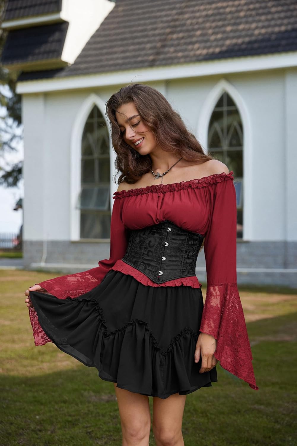 Thumbnail 4 de SCARLET DARKNESS Women's Renaissance Off-Shoulder Lace Top