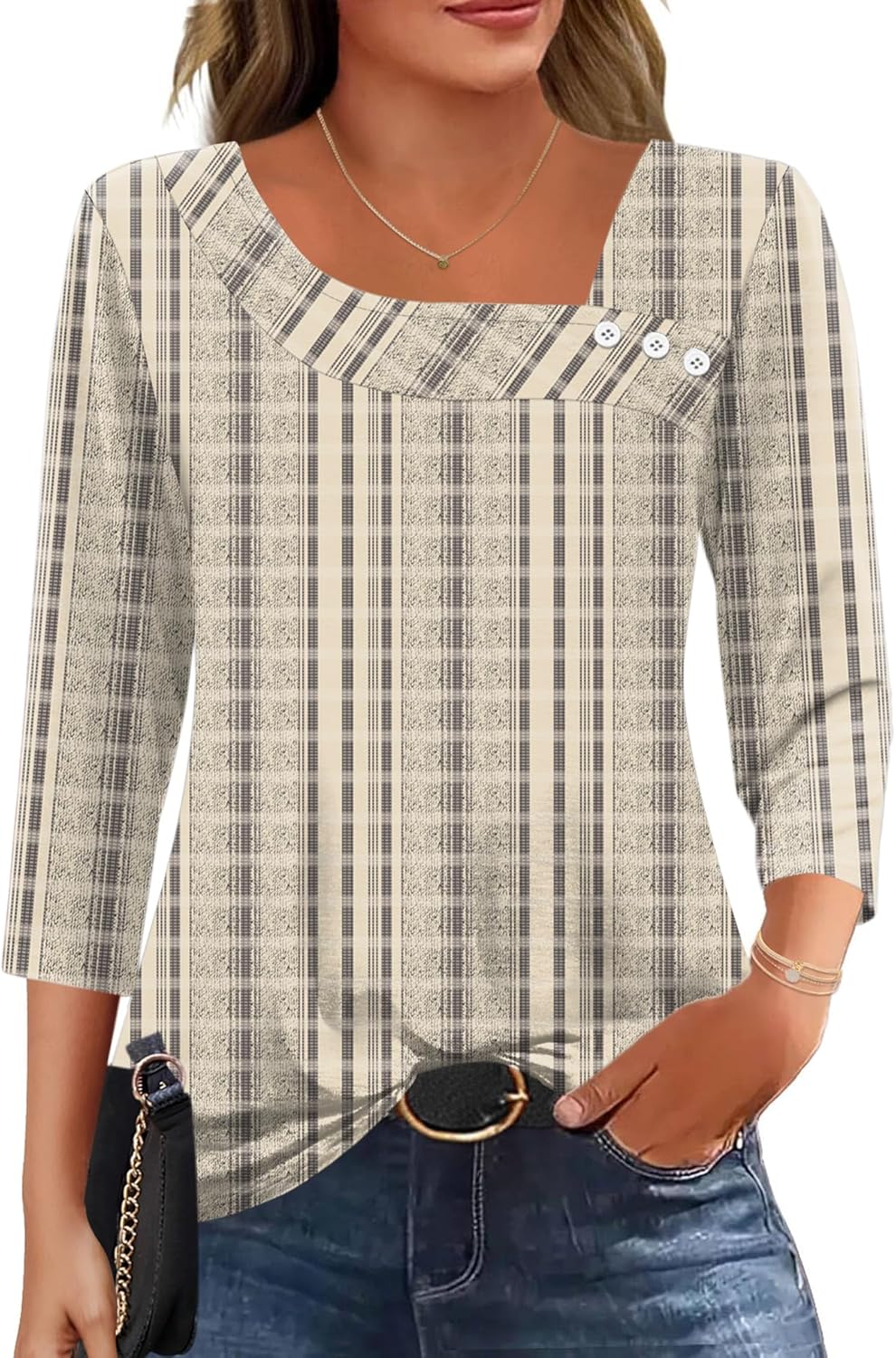Thumbnail 6 de Kistore Bluse Damen mit 3/4-Ärmeln und asymmetrischem Ausschnitt – luftig & alltagstauglich