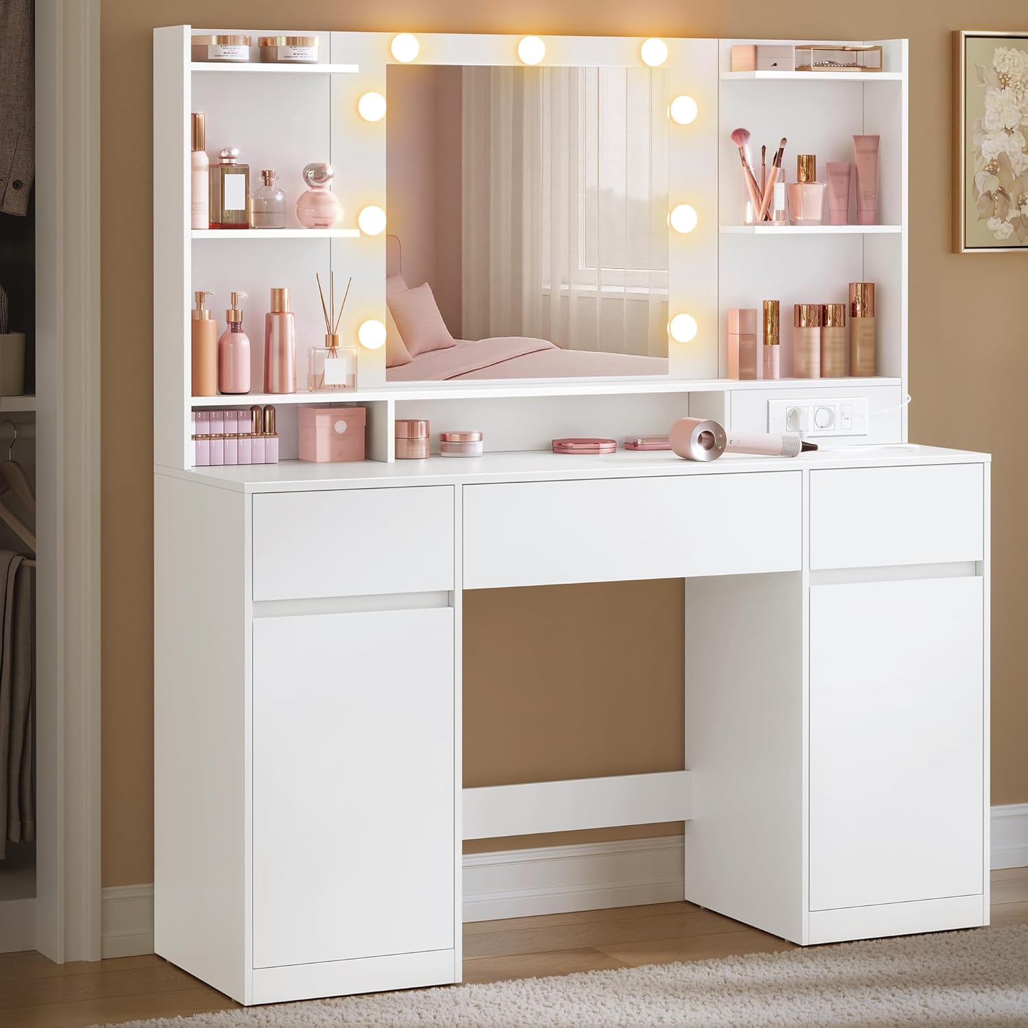 VASAGLE Kailyn Schminktisch mit LED‑Spiegel, 9‑Lampen 🎀
