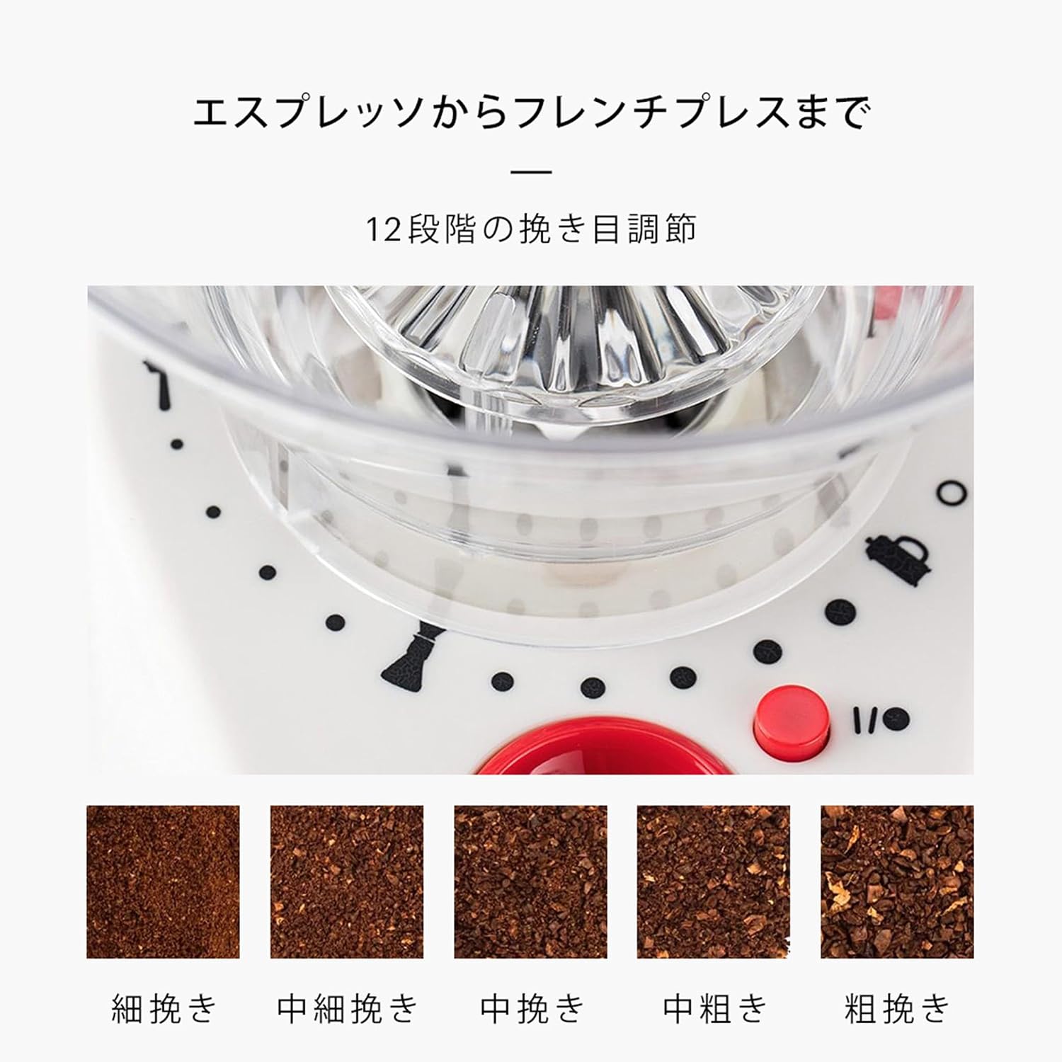 Detalle de BODUM BISTRO 10903-01JP-3 電動コーヒーグラインダー コニカル刃・挽き目調節