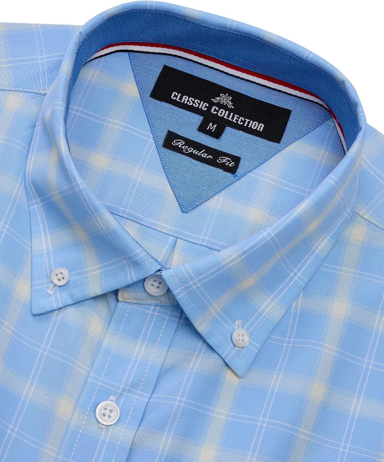 Detalle de Alimens & Gentle Men’s Plaid Short Sleeve Button-Down Cotton Shirt (Regular Fit)