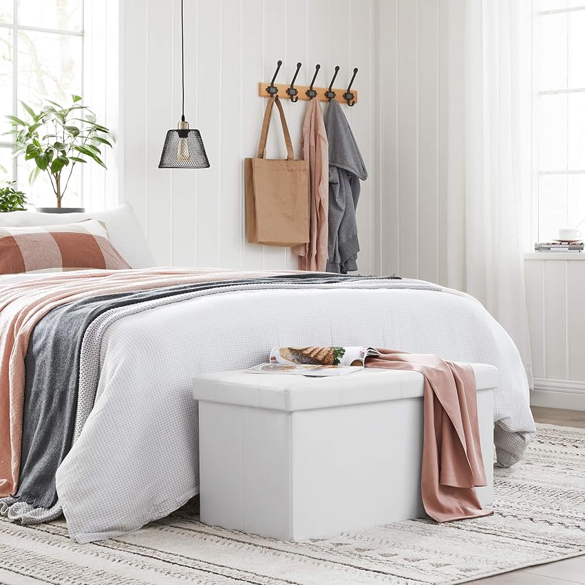 Detalle 2 de SONGMICS Puff Almacenaje Blanco: Banco Multifuncional y Elegante 🛋