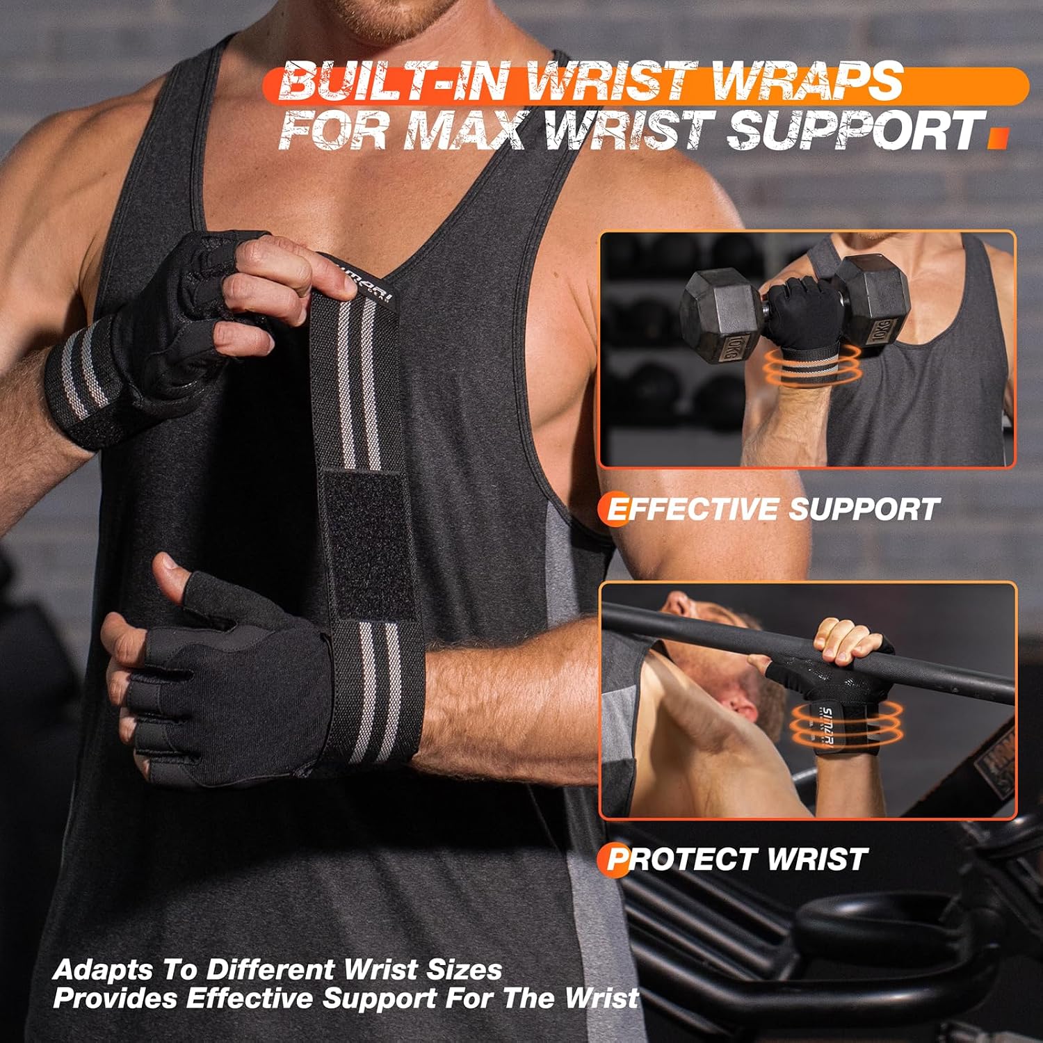 Detalle de SIMARI Workout Gloves with Wrist Wrap, SBR Padding and Silicone Grip