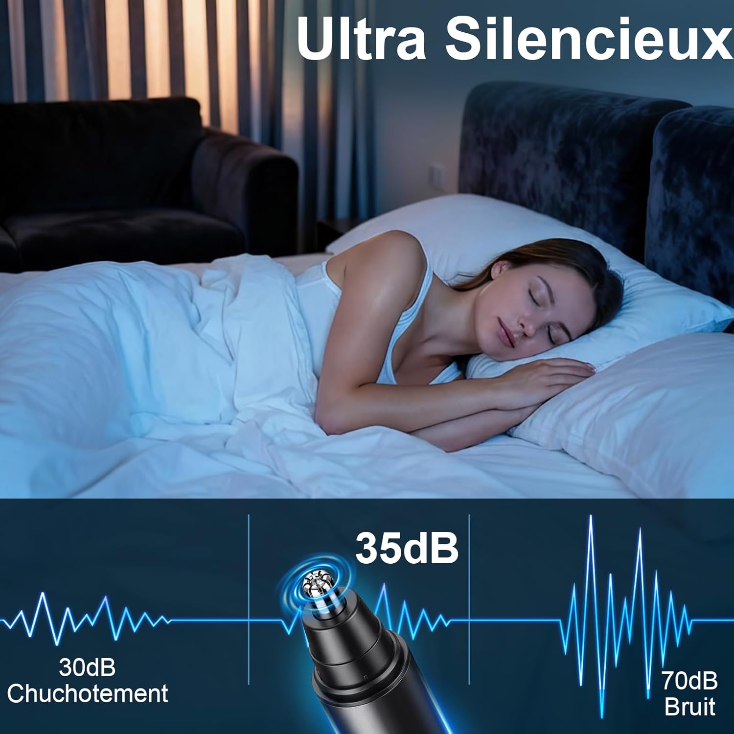 Thumbnail 3 de Tondeuse Nez USB rechargeable 2 en 1 (poils du nez et des oreilles) avec écran LCD et tête rotative 360°