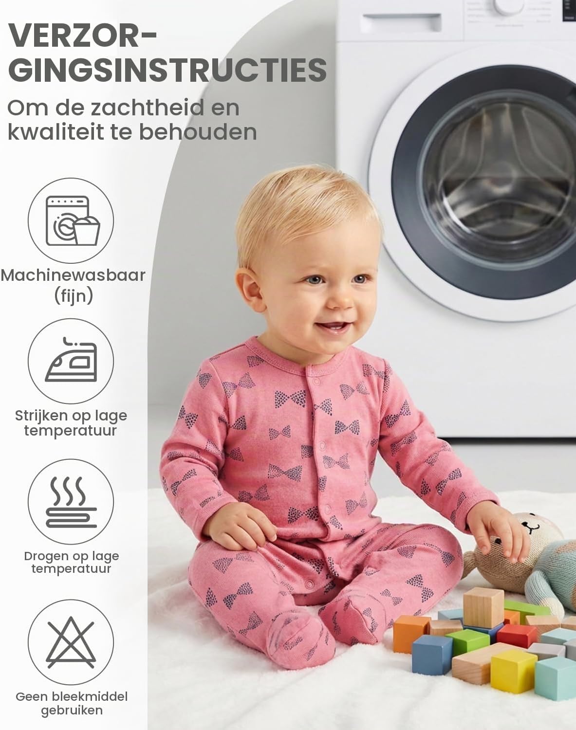 Detalle de JiAmy babyrompers, set van 3 katoenen boxpakjes met lange mouwen en voetjes