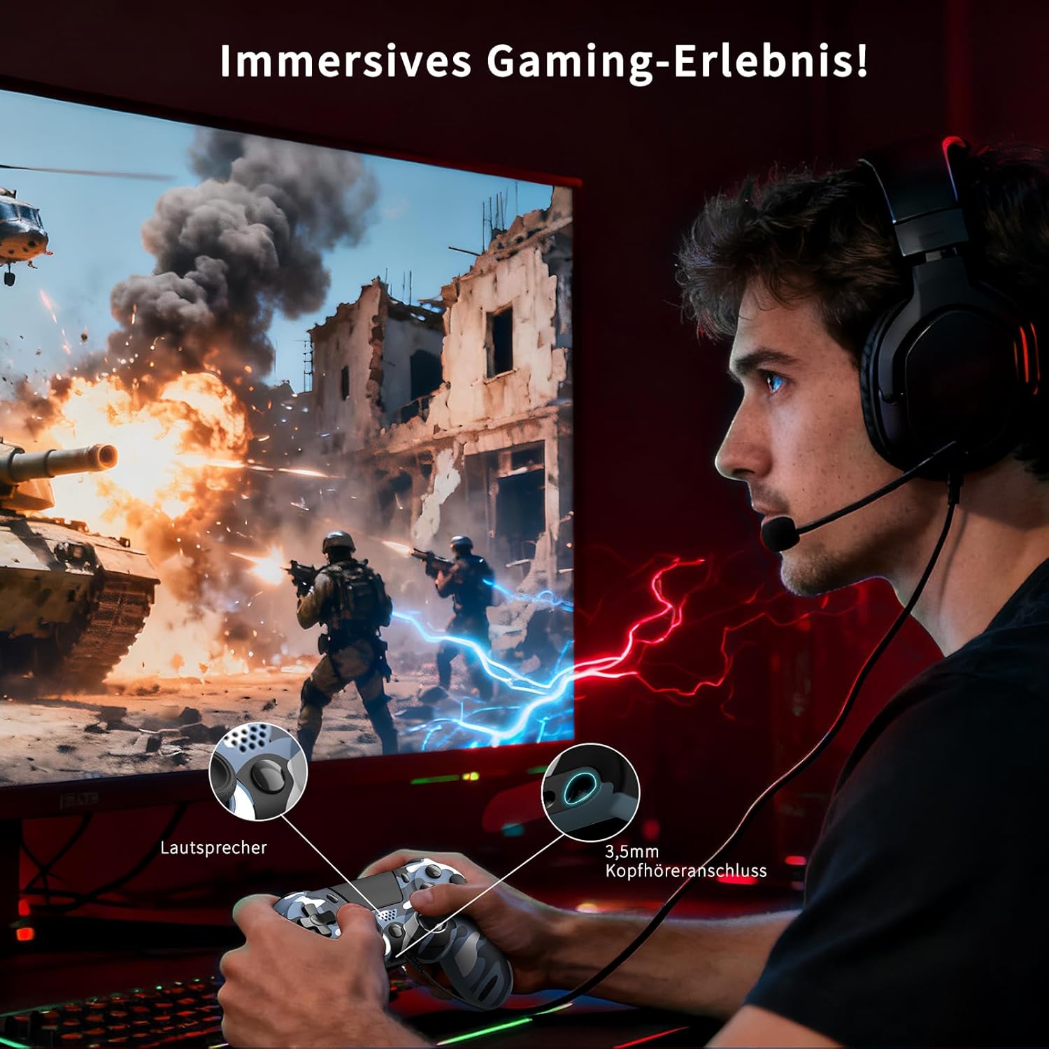Thumbnail 5 de anci hdgm Wireless Controller für PS4 – Vielseitiger Dual-Vibration Gamepad mit Gyro, Touchpad und Kopfhörerbuchse