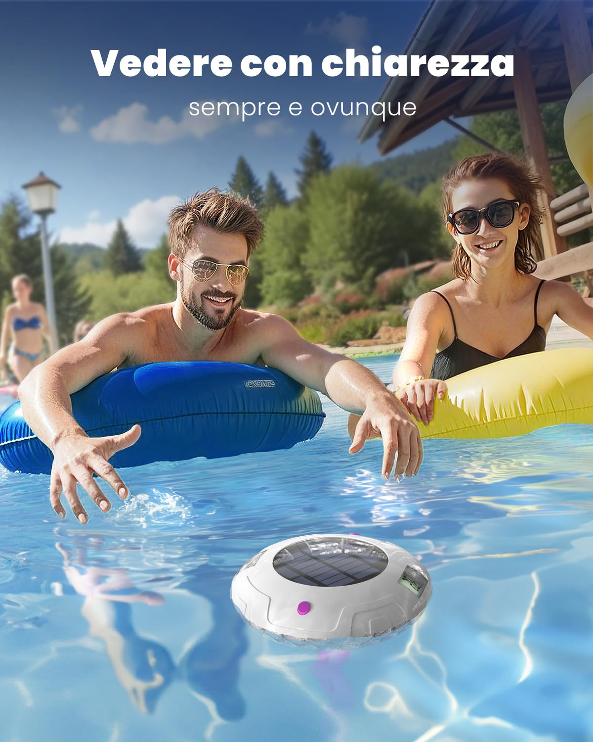 Detalle de Baldr luce solare per piscina con doppio display LCD e termometro galleggiante IPX7
