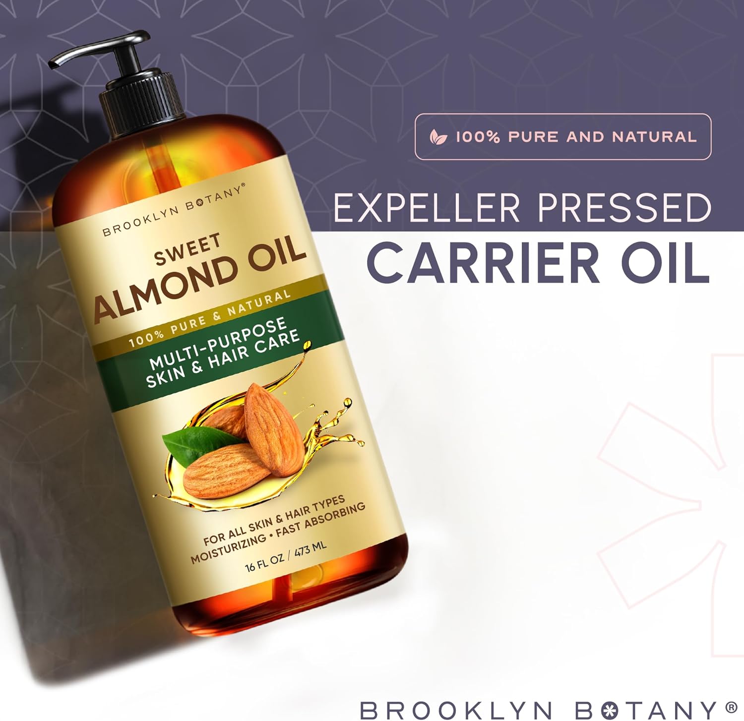 Detalle 2 de Brooklyn Botany Sweet Almond Oil (16 Fl Oz): A practical carrier oil for hair, skin, and massage