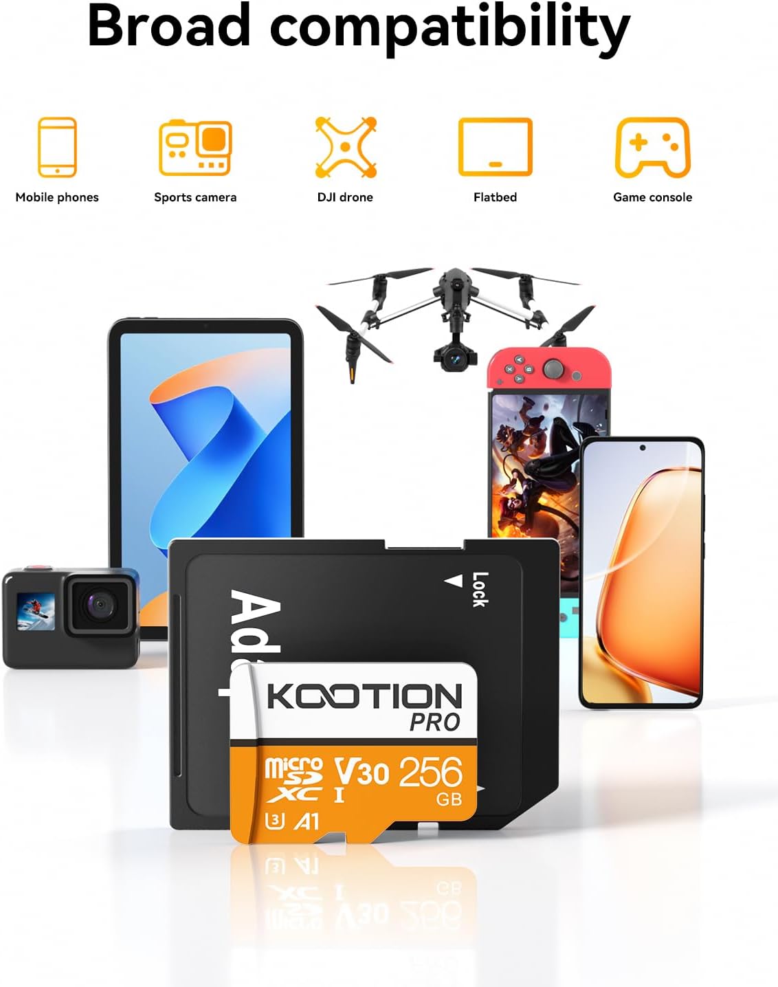 Thumbnail 4 de KOOTION Scheda Micro SD da 256 GB – SDXC UHS-I U3 V30 A1, 95–100 MB/s lettura, 45 MB/s scrittura