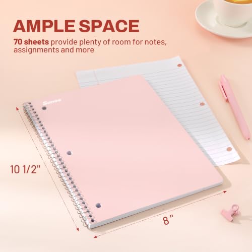Thumbnail 1 de SUNEE 1-Subject Spiral Notebooks, 5-Pack — 8 x 10.5, 70 Sheets Each, College Ruled, 3-Hole Punch, Pink-Purple-Blue-Green-Yellow