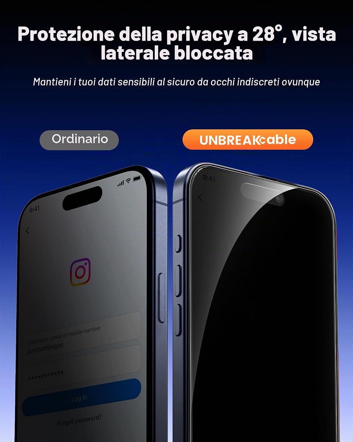 Detalle de UNBREAKcable Pellicola Privacy per iPhone 17 Pro – 9H, vetro temperato, protezione anti-spia a 28°