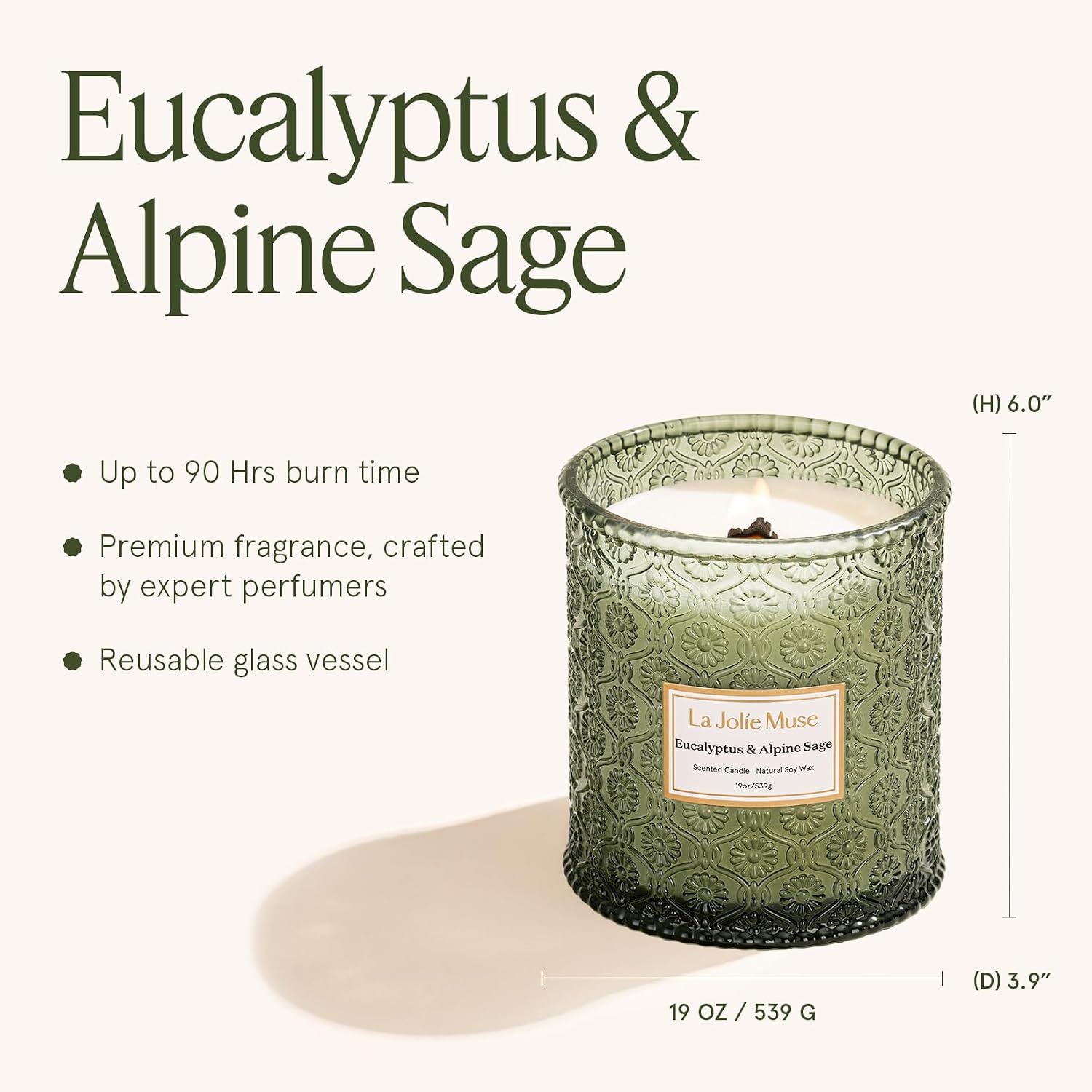 Detalle 1 de LA Jolie Muse Eucalyptus & Alpine Sage Candle 19 oz