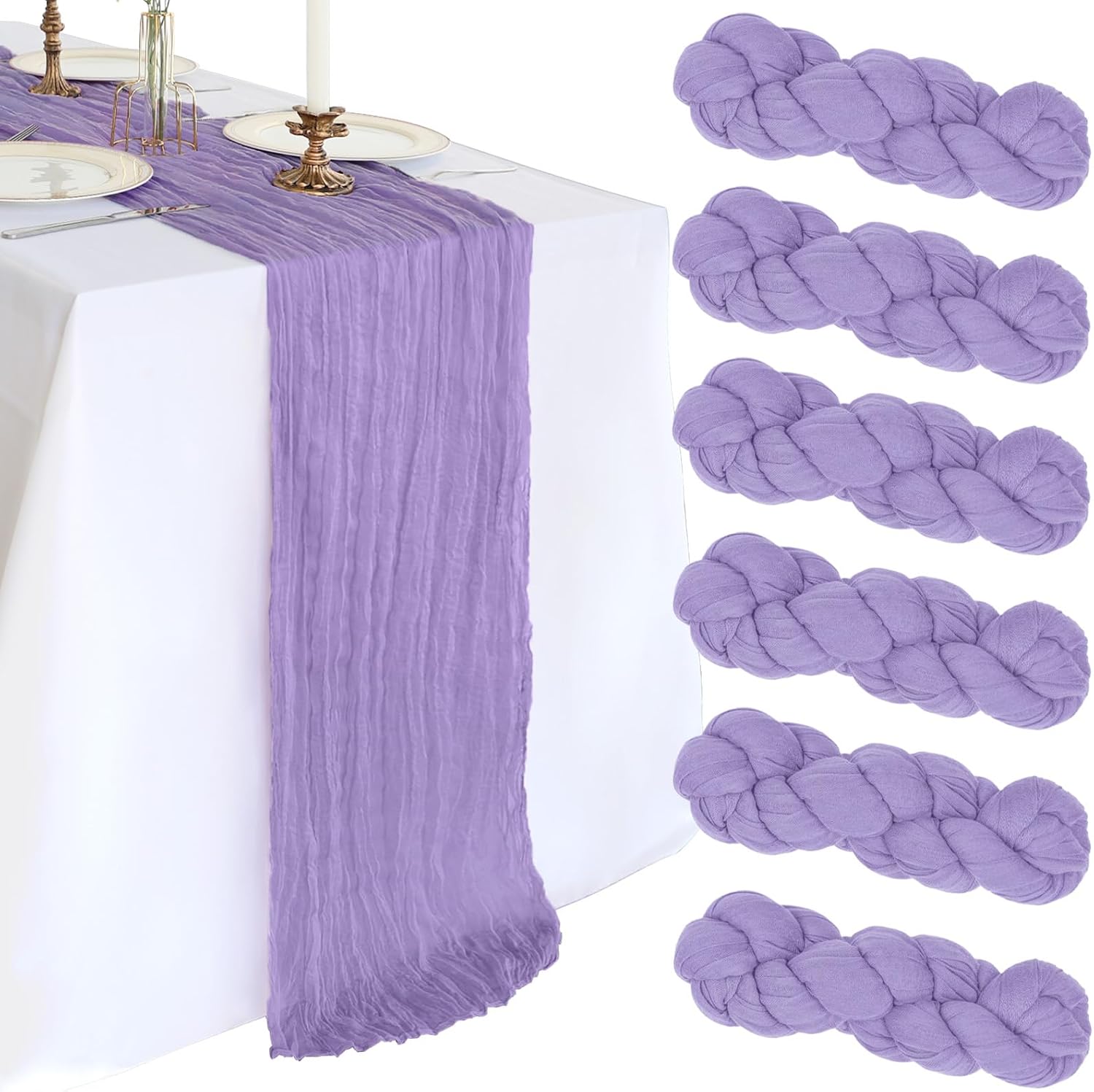 Detalle de 6 Pack Lavender Purple Cheesecloth Table Runner (10FT, 23 x 120 in) for Boho & Spring Events