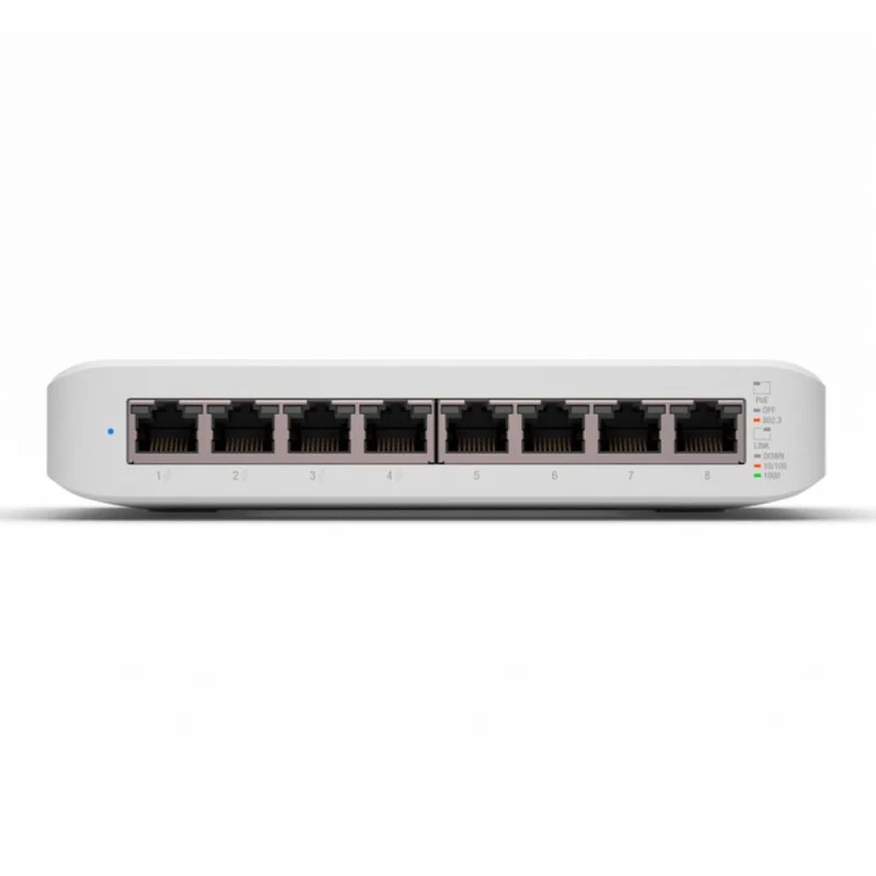 Detalle 2 de Ubiquiti UniFi Switch Lite 8 PoE: conmutador L2 gestionable, 8 puertos Gigabit y PoE+ (45 W) para instalación en pared