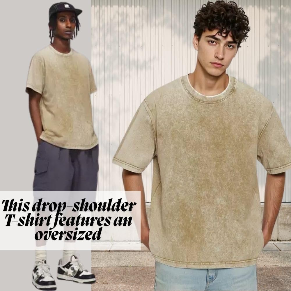 Detalle 2 de Herren Oversized T-Shirt 3er Pack aus Baumwolle – Basic, retro gewaschen & lässig für jeden Tag
