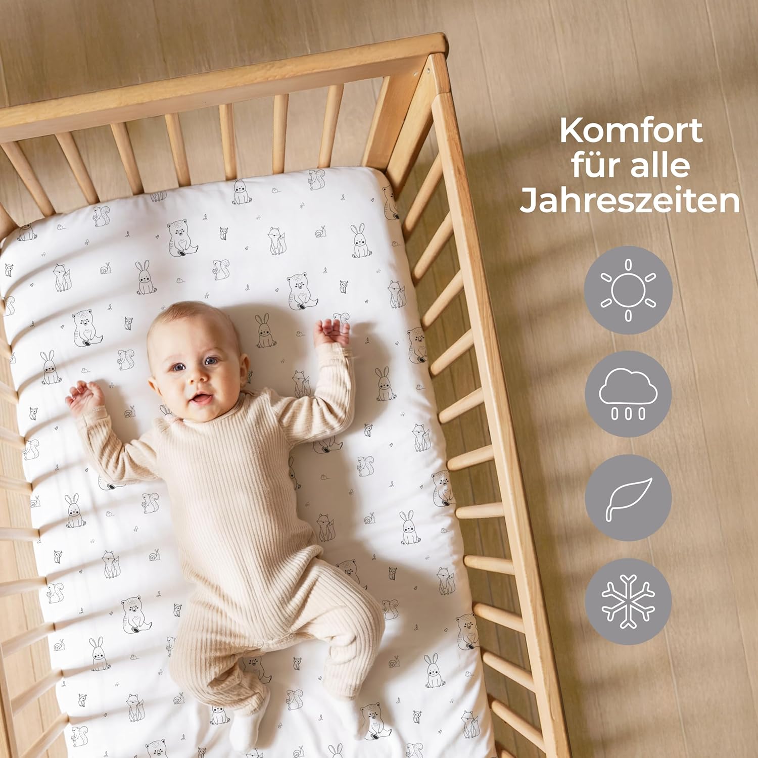 Thumbnail 3 de Dreamzie 2er Set Spannbettlaken Babybett 70x140 cm – Baumwolle Oeko-Tex, Woodland Weiß/Grau