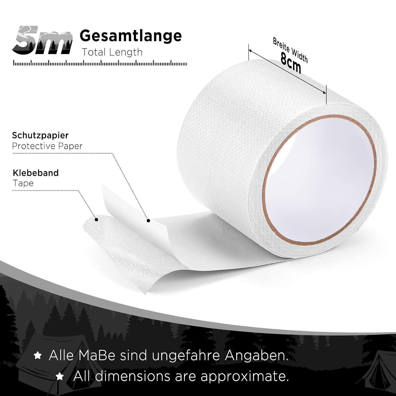 Thumbnail 4 de ecooe PE Planenband – Reparaturklebeband 5 m x 8 cm für Zelte, Planen & Markisen