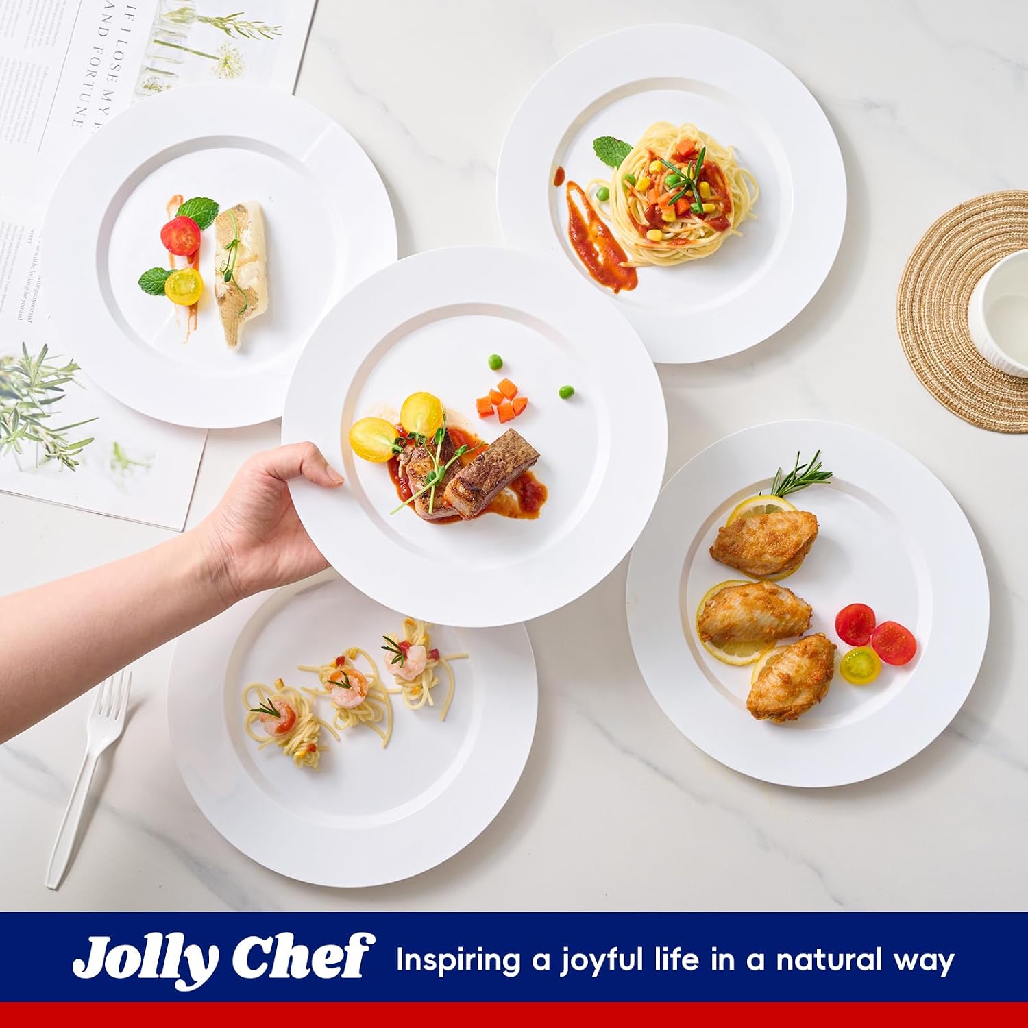 Thumbnail 3 de JOLLY CHEF 100-Piece 10-Inch White Plastic Plates — Elegant Disposable Dinnerware for Weddings and Parties